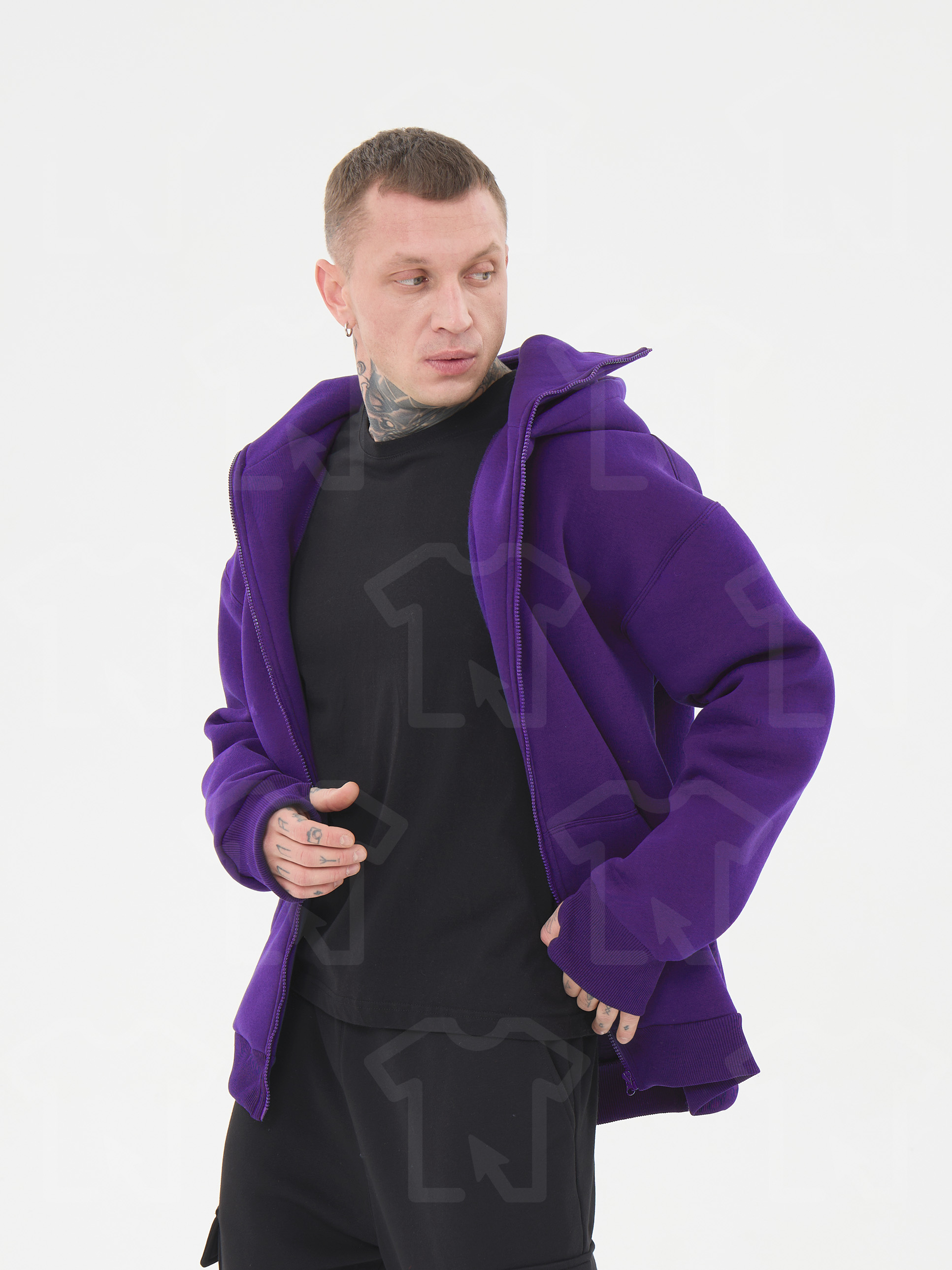 Худи Oversize BALACLAVA ZIP (на молнии) Премиум с начесом, цвет: фиолетовый